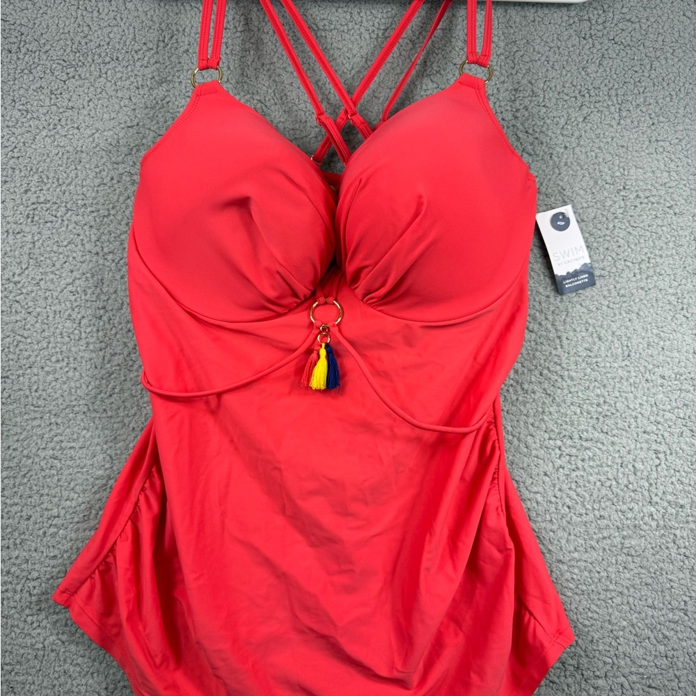 Women's Coral Swimwear Tankini Top with Tassel‎